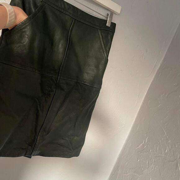 Forest Green Leather Yigal Azrouël Pencil skirt Dark Academia SOFT Lambskin sz s - Picture 3 of 6